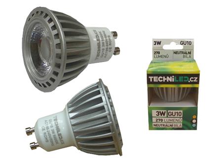 LED bodovka TechniLED GU10-N3C, 3W, 270 lm, neutrální bílá, čirá