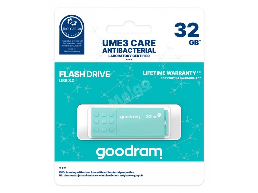 USB flash disk GOODRAM UME3 CARE 32 GB, USB 3.0, antibakteriální, zele