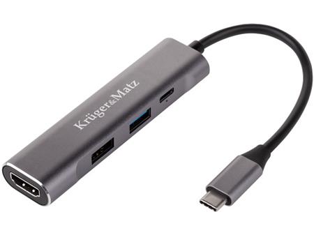 Adaptér Kruger & Matz 4v1, HDMI, USB 3.0, USB 2.0, USB-C
