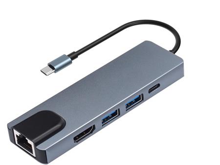 Adaptér OmkoTech 5v1, HDMI, USB 3.0, USB 2.0, USB-C, ethernet