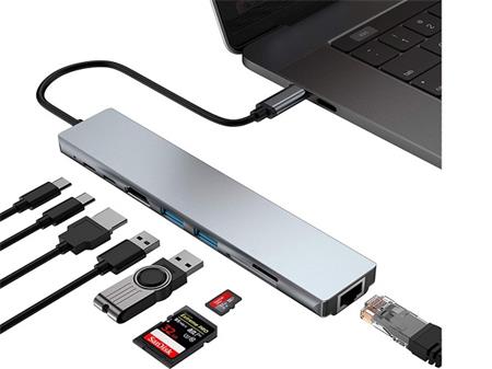 Adaptér OmkoTech 8v1, HDMI, USB 3.0, USB 2.0, 2x USB-C, Ethernet