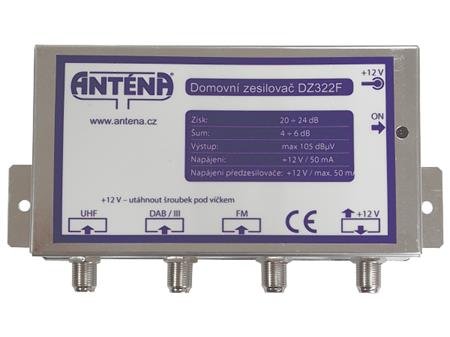 Anténní domovní zesilovač DZ 322F, bez zdroje 24dB, konektory F