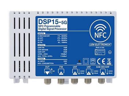 Anténní programovatelný zesilovač LEM DSP15-5G, 115dB, 32 filtrů, 4 vstupy UHF/DAB/FM
