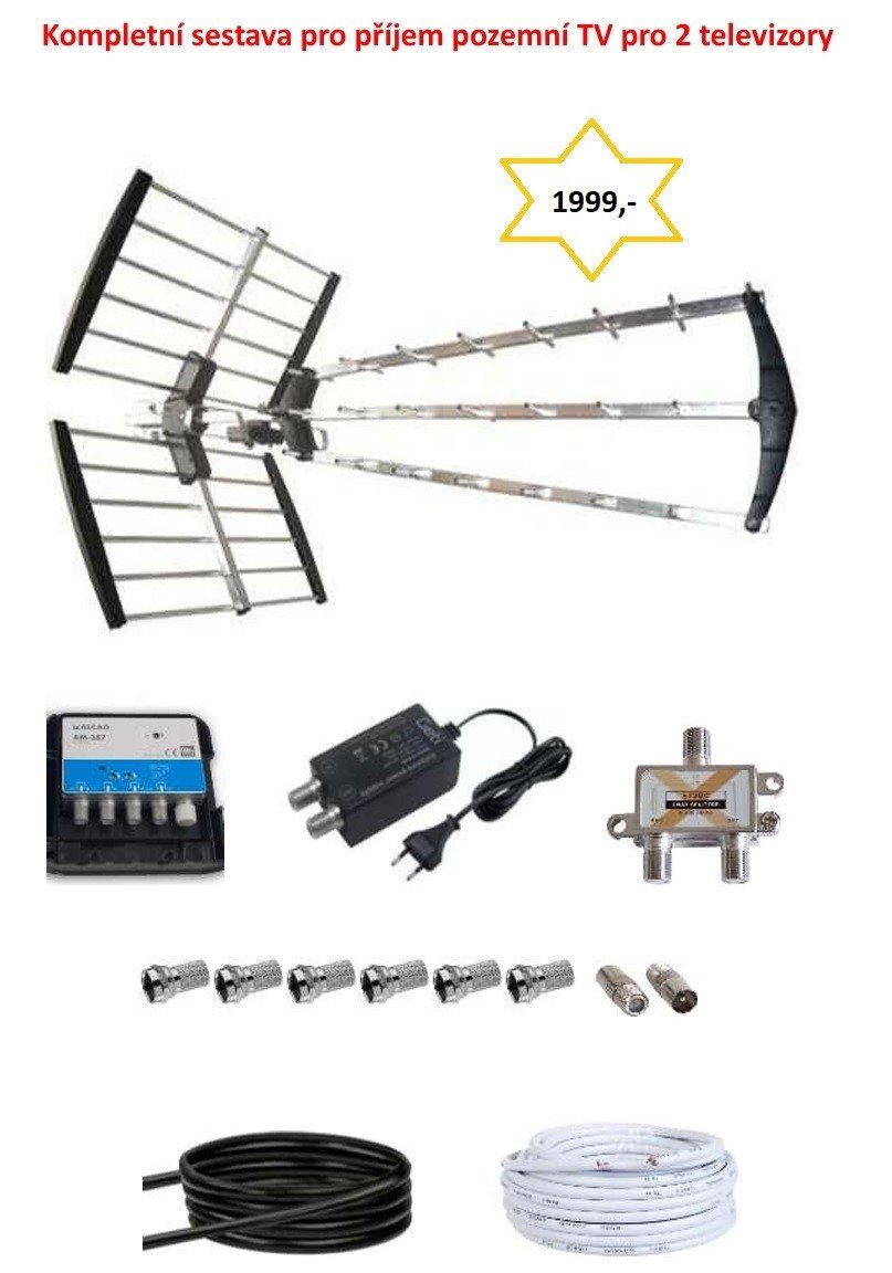 Anténní set Omko pro 2 TV, pozemní DVB-T2