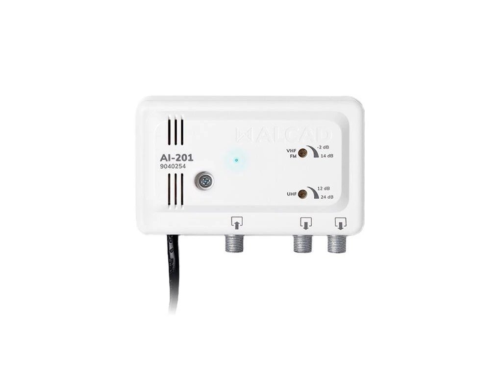 Anténní zesilovač ALCAD AI-221, 25dB, 2x výstup, zpětný kanál, pro CATV