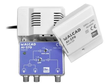 Anténní zesilovač ALCAD AI-270, FM+DAB+TV, 24dB, 2x výstup, LTE filtr
