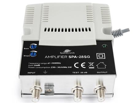 Anténní zesilovač distribuční Spacetronik SPA-28SG, 28dB, 1x vstup, LTE2 Filtr,