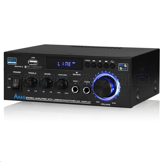 Audio receiver SAK-45 2x40W, vstupy RCA, USD, SD/MMC, MIC, BT, stereo, FM tuner
