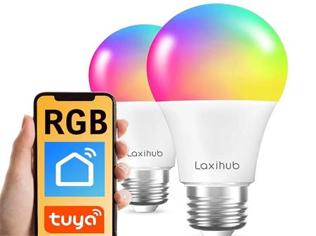 Chytrá LED žárovka Laxihub-sada 2ks, závit E27 9W, 1000 lm, RGB, TUYA Smart/Smart Life
