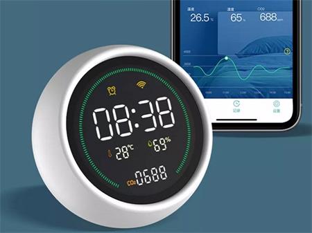 Designový SMART senzor CO2 OmkoTech DS1W, teplota, vlhkost, alarm, Wi-Fi, app TU