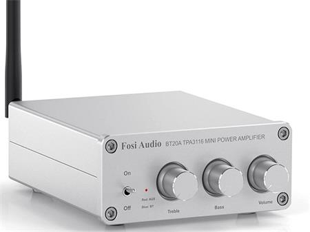 Fosi Audio zesilovač TPA3116D2 100W, 1xRCA vstup + Bluetooth, stereo, stříbrný