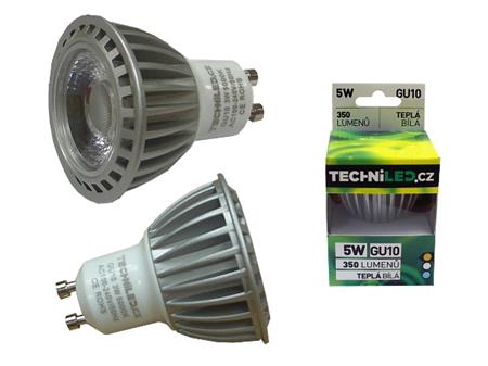 LED bodovka TechniLED GU10-T5C, 5W, 350 lm, teplá bílá, čirá