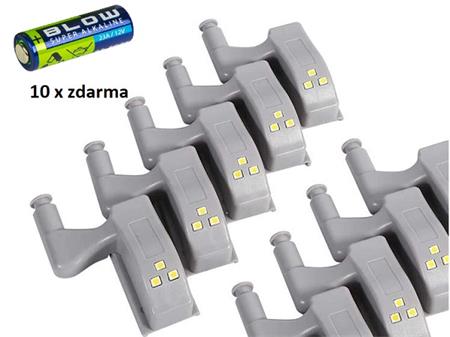LED svítidlo OmkoTech LB10 se spínačem na panty do skříně,s baterií, sada 10 ks