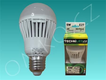LED žárovka TechniLED E27-N5BM, 5W, 400 lm, neutrální bílá, mléčná
