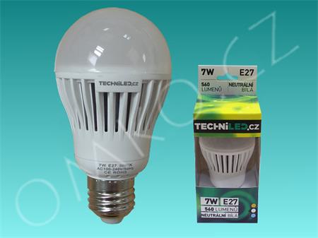 LED žárovka TechniLED E27-N7BM, 7W, 560 lm, neutrální bílá, mléčná