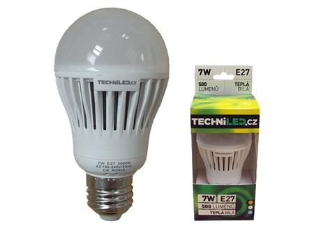 LED žárovka TechniLED E27-T7BM, 7W, 500 lm, teplá bílá, mléčná