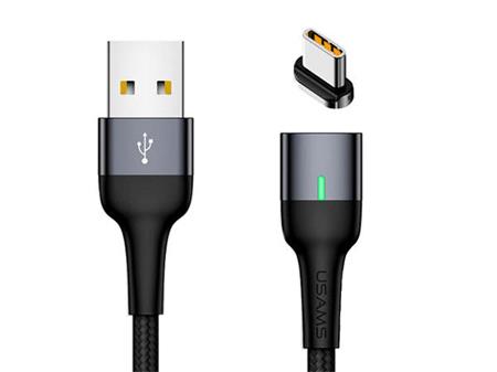 Magnetický USB-C nabíjecí a datový kabel USAMS F602, Android, 1m, černý