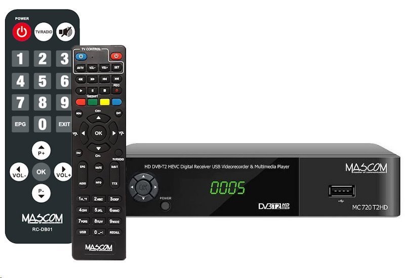 Mascom MC720 T2 HD, DVB-T2, programovatelný + senior DO