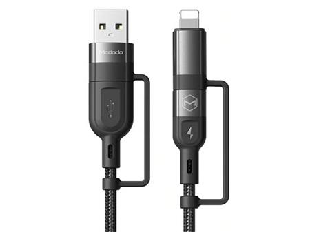 Nabíjecí kabel K01B pro iOS, USB-C, kombinace 4v1, 120cm, černý