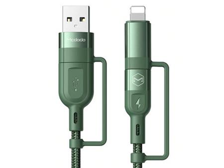 Nabíjecí kabel K01G pro iOS, USB-C, kombinace 4v1, 120cm, zelený