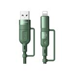 Nabíjecí kabel K01G pro iOS, USB-C, kombinace 4v1, 120cm, zelený