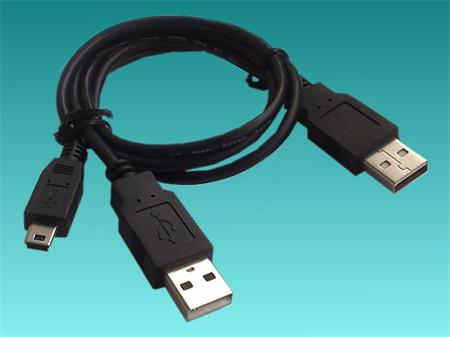 Napájecí kabel USB2.0, Y kabel A/M - A/M + A/M mini 0.5m + 0.4m