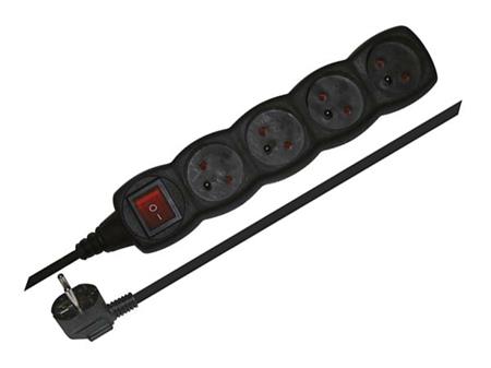 Prodlužovací kabel EMOS PC1413, 4 zásuvky s vypínačem, 3m, černý