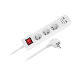 Prodlužovací kabel REBEL 3 zásuvky 230V/10A, 2x USB/2.1A, 3m, s vypínačem,bilý