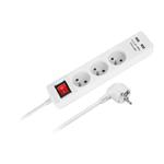 Prodlužovací kabel REBEL 3 zásuvky 230V/10A, 2x USB/2.1A, 5m, s vypínačem,bilý