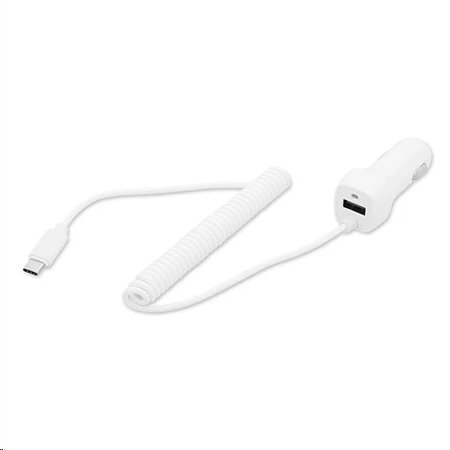 USB auto nabíječka BLOW 12-24V/2.1A, 1xUSB + 1x USB-C, kabel 1m, bílá