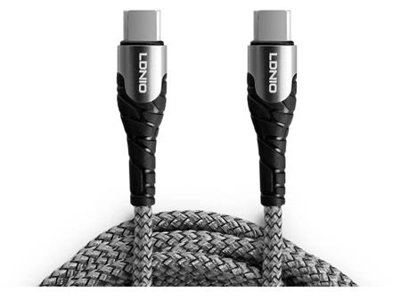 USB kabel LC101 pro Android, USB-C/USB-C, 100cm, 65W, šedý oplet