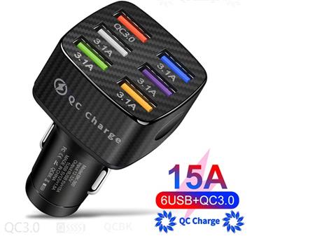 USB rychlonabíječka OmkoTech do autozapalovače, QC 3.0, 5 x USB+QC, 15A
